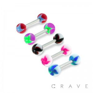 WHIRLWIND PRINTED ACRYLIC BALL 316L SURGICAL STEEL BARBELL